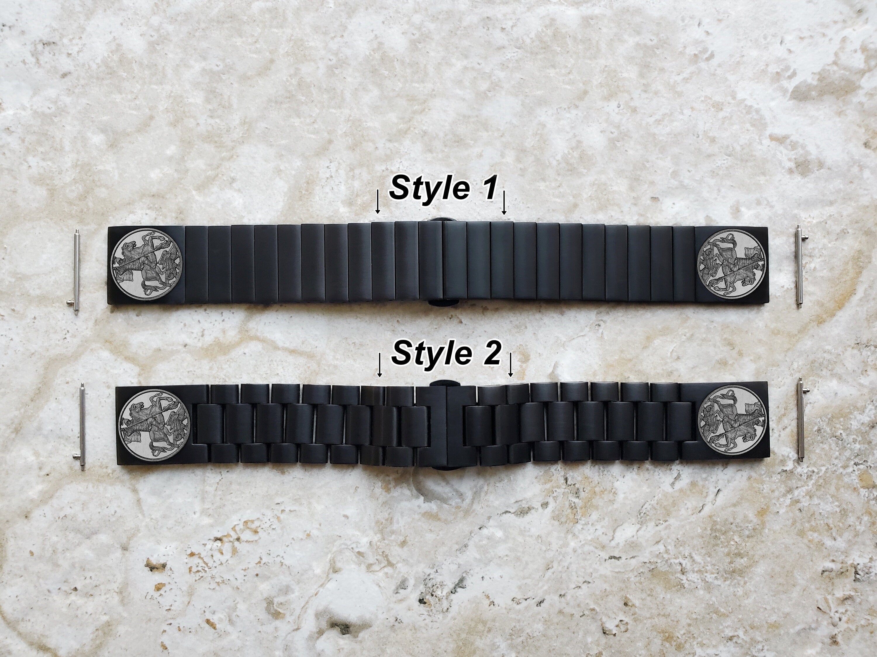 22mm Width Lugs Watch Band Saint George for Traditional Casual Luxury and Smartwatches Engraved Black Stainless Steel Strap DK2